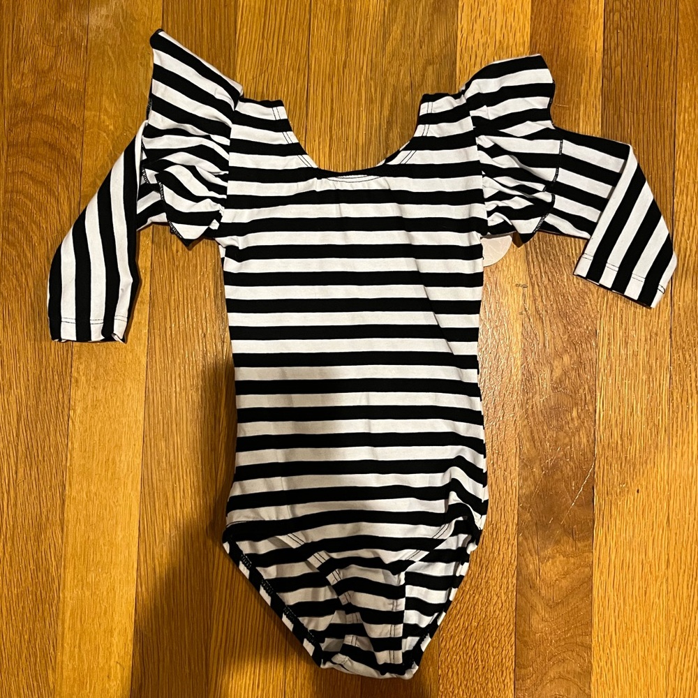 Mila & Rose flutter sleeve black & white striped long sleeved leotard onesie 🩰